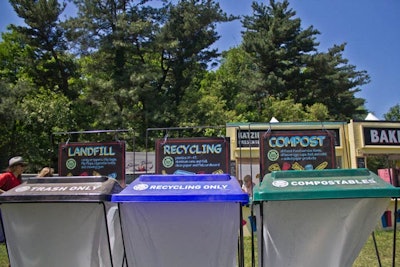 Recycling stations were positioned around the park, with quirky messages and pictures to encourage festival attendees to properly discard trash.