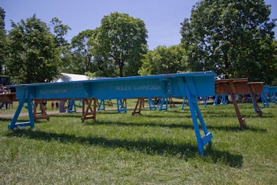 For a more nontraditional experience, producers repurposed police barricades to create high-top tables.