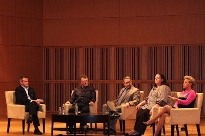 At the Event Leadership Institute Maverick Series, E.L.I.'s executive director Howard Givner (pictured, far left) led a short Q&A session to close out the presentation, with guest speakers Mark Shearon, Frank Supovitz, Christina Neault, and Laura Schwartz (pictured, left to right).