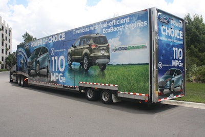 Ford is using two 18-wheelers to transports vehicles for the nationwide tour.