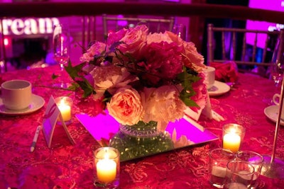 The use of peonies in the centerpieces was a subtle tribute to Evelyn Lauder and her favorite flower.