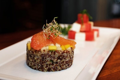 Quinoa cakes and a watermelon salad were among the early courses.
