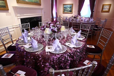 Another gallery had plum-colored linens and chair covers to match the drapes framing the windows.