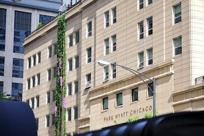 The installation crawled down the facade of the Park Hyatt Chicago.