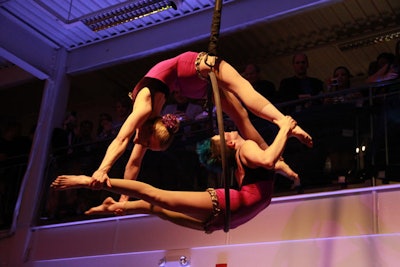 Performers from the Boston Circus Guild put on an acrobatic show.