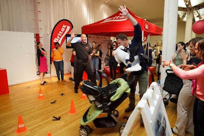 Britax had one of the larger displays. The company pitted attendees against each other in a 'stroller derby,' among other activities.