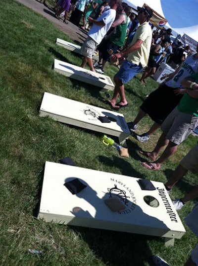 Jägermeister had its logo on cornhole boards for race-goers to play the beanbag game.