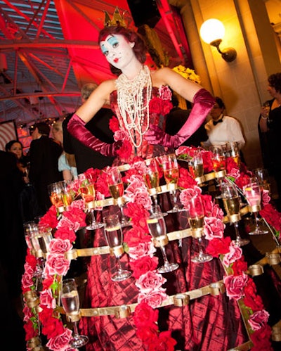 During the cocktail reception, guests helped themselves to champagne from the Queen of Hearts' dress, created by Champagne Showgirls.
