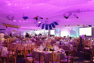 Producer Matthew David Hopkins of 360 Design Events hung custom-sewn gauze from the ceiling of the tent.