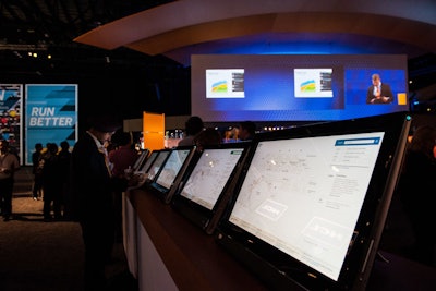 Information areas throughout the show floor included touch-screen monitors to help attendees find sessions by topic and schedule.