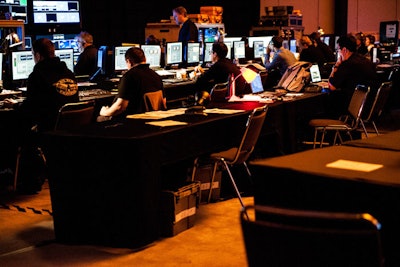Inside the control room between studios 2 and 3, more than a dozen people managed the productions taking place on the show floor and the dissemination of content online.