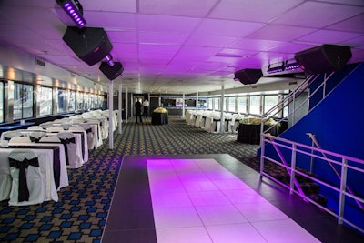 Lighting illuminates the new tile dance floor on the lower Potomac Deck.
