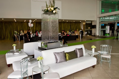 A green carpet led guests from the service bay into the showroom, where dinner was served.