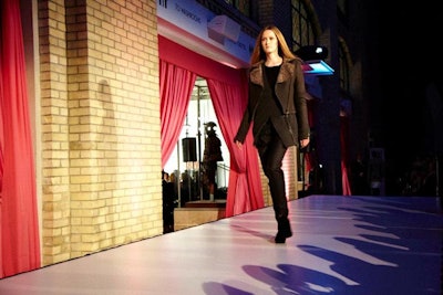 For the T.F.I. New Labels fashion show, models walked the V.I.P. runway, before heading backstage to hit the catwalk for the after-party under the Crystal. The draping separating the V.I.P. area from the after-party was opened at that time.