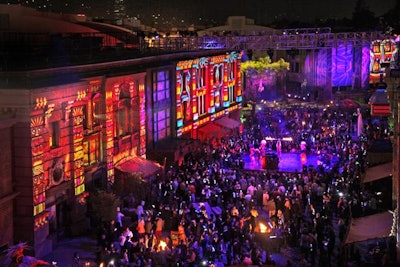 The Warner Brothers International Television Distribution gala filled the Burbank lot with digital mapping, costumed entertainers, and an array of pyrotechnic stunts and decor.