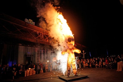 A giant 18-foot voodoo doll burned at Warner Brothers International Television Distribution's gala.