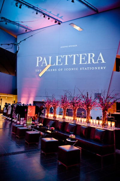 The angular white walls of the Crystal were ideal for the night's projections, looped content that included sponsor names, marketing imagery, and video footage from T.F.I.'s 25 years.