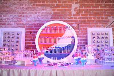 For Pepsi's 'We (Heart) Pop' Grammy party at Carondelet, guests helped themselves to an on-brand sweets bar. Pepsi's signature colors played across the confections.