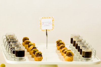 Chicago-based catering firm Boutique Bites serves British-inspired hors d'oeuvre pairings of beef-and-potato puffs and mini shots of Guinness.