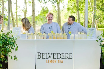 At the 2012 Food & Wine Classic in Aspen, presenting sponsor Belvedere offered refreshing beverages made with their Lemon Tea vodka, including the Lemon Tea Classic Punch, a drink that featured sherbet, black tea, and a mint sprig garnish.