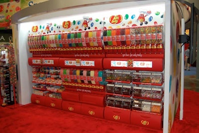 JellyBelly setup a wall of jelly-bean-filled plastic dispensers, a trend among the candy companies.