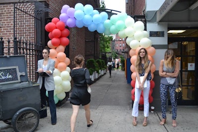 An archway of colored balloons (acquired locally through the Village Party Store) marked the entrance to Monday evening's presentation for the Stella McCartney resort 2013 collection at the New York Marble Cemetery.