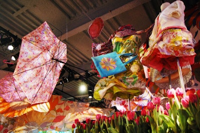 In 2010, Target created a pop-up shop in New York to showcase its Liberty of London collection. To highlight the products, event producer David Stark evoked London's famously blustery weather, adding movement to static displays by using fishing line to position items like umbrellas, hats, and scarves.