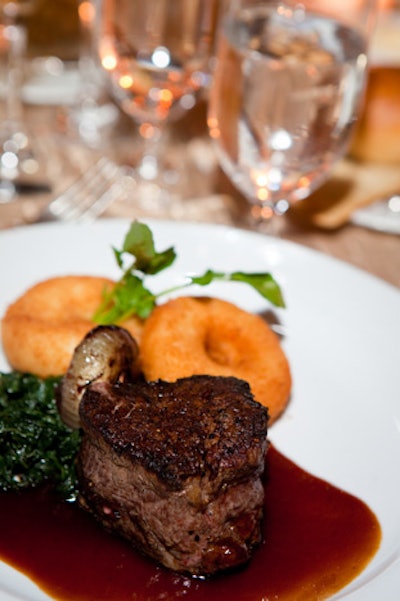 Filet Mignon with Onion Rings and Spinach