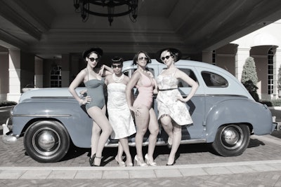 A two-tone blue 1947 Plymouth Special Deluxe from the Dezer Collection of classic cars set the tone for the ‘50s Beach Bash.