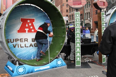 Other activities at Super Bowl Village included the Super Bowl Host Committee and Global Inheritance's 100-Yard Hamster Wheel Dash, which let fans go head to head in human-powered wheels.