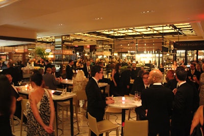 The production team left the Food Hall's high counters and stools in place to give guests places to sit and delve into their dishes.