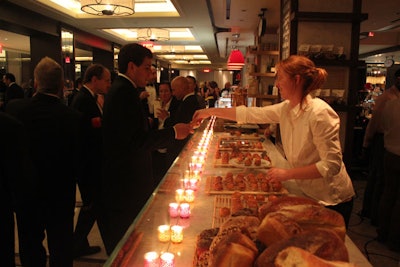 The Tony Awards gala was the first event to make full use of the newly expanded Food Hall section of the Plaza hotel. The concourse-level space holds more than a dozen areas for individual vendors, who were all serving their specialty items Sunday night. French bakery Pain D'Avignon (pictured) offered duck prosciutto and chevre on brioche buns.