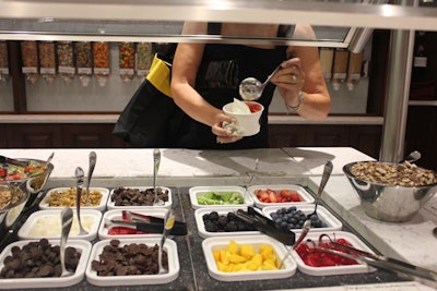 At this year's Tony Awards gala in New York, guests could serve themselves cups of YoArt's frozen yogurt. There were 80 different toppings, including fresh fruit and gummi candies.