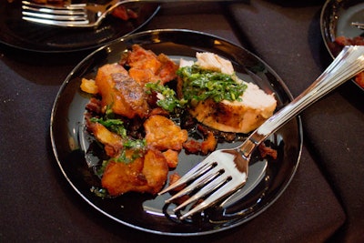 Barbuto chef Jonathan Waxman served a hearty dish of chicken and fries with watercress and salsa verde, inspired by Raging Bull.