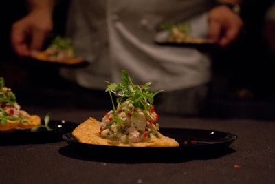 Chef Ben Ford was influenced by Some Like It Hot to create a fresh dish of ceviche and spicy pickled peppers served on a crispy shell.