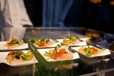 Chefs Daniel Boulud and Gavin Kaysen of Café Boulud and Richard Rosendale of the Greenbrier were influenced by Grumpy Old Men to create their black bass crudo with black garlic, cilantro, and fried lotus root.