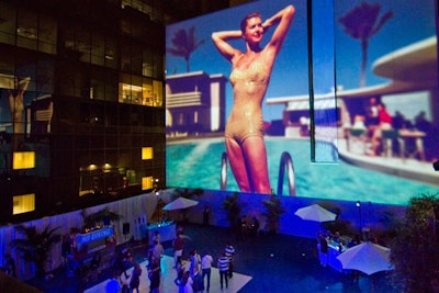 Megavision Arts created 2-D and 3-D wall projections as a nod to the pool theme at a party to celebrate newly renovated Los Angeles venue Nic's Beverly Hills.