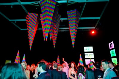 Guests danced under Philippe Blanchard's stalactite- and stalagmite-like sculptures, which flashed and changed colour when lit by LED strobe lights at the the Power Plant Contemporary Art Gallery's Power Ball.