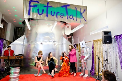 Artist Sarah Febbraro developed a talk show that had guests discussing their anxieties about their own quarter-life crises. She transformed the gallery's famous smokestack into a rocket ship for the installation.