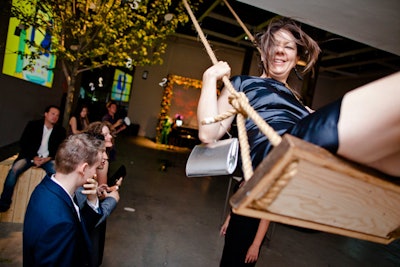 At the Power Ball in Toronto, guests took a ride on wooden swings in the main party area.