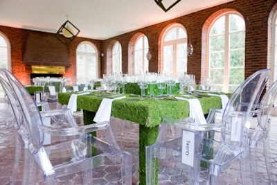 Andrew Zill of production and marketing firm Feats Inc. said a hot trend is bringing the outside in for event decor. For a dinner event, he upholstered tables with preserved moss.