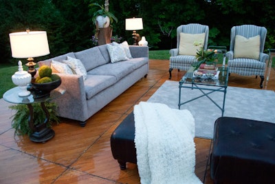 Using traditionally interior furniture adds a new twist to outdoor events. Zill suggests shopping at thrift stores for inexpensive furniture that can be updated with slipcovers or reupholstering.