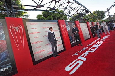 Guests arrived on a double-sided, logo-inset red carpet for the Amazing Spider-Man premiere.