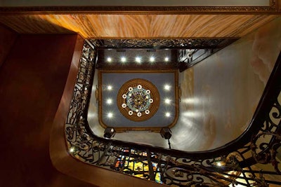 View of Stained-Glass Window Spiral Staircase