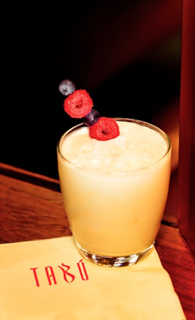 Tabú nightclub at the MGM Grand Hotel & Casino in Las Vegas is offering several Fourth of July-inspired cocktails this summer. The White Night (pictured) is a sweet and savory blend of Malibu rum, Frangelico, Rumplemintz, and cream strained and served over ice, then garnished with raspberries and blueberries.