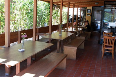 Wirtshaus German restaurant and beer garden, fully covered outdoor patio.