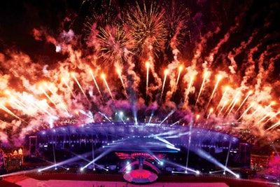 The Gruccis of New York worked with Indra Yudhistria to produce the fireworks at the Jakabaring and Sriwijaya stadiums for the opening and closing ceremonies of the 26th Southeast Asian Games in Indonesia in November.
