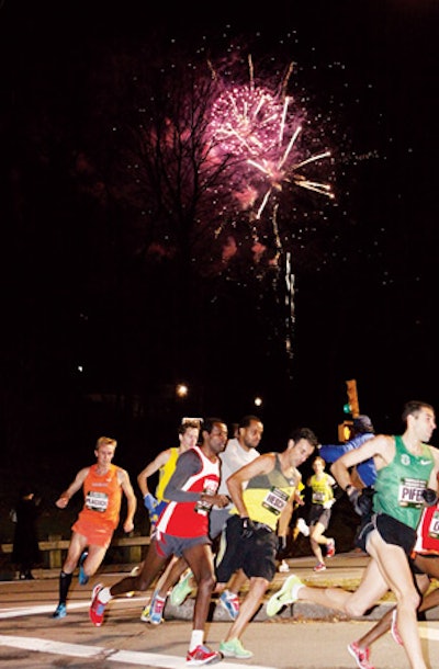During the New York City New York Road Runners' Emerald Nuts Midnight Run in December, Pyrotecnico staged a fireworks display over Central Park.