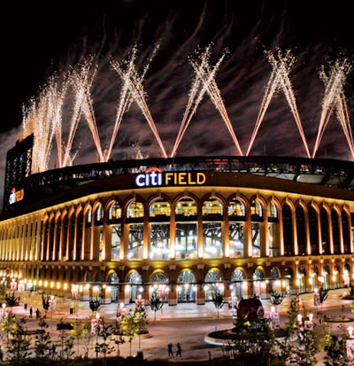 Bay Fireworks choreographed a pyrotechnics program after a Mets game at Citi Field in July that launched special effects from 34 points around the rim of the stadium as well as 12 field locations.