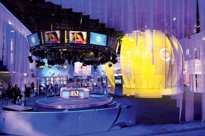 At CES 2011, the NBC Universal booth immersed attendees in programming from each of the company’s brands. Jack Morton Worldwide created a globe structure that functioned as a versatile stage for live broadcasts and demonstrations. The globe’s lighting and video content changed depending on which brand was being promoted.